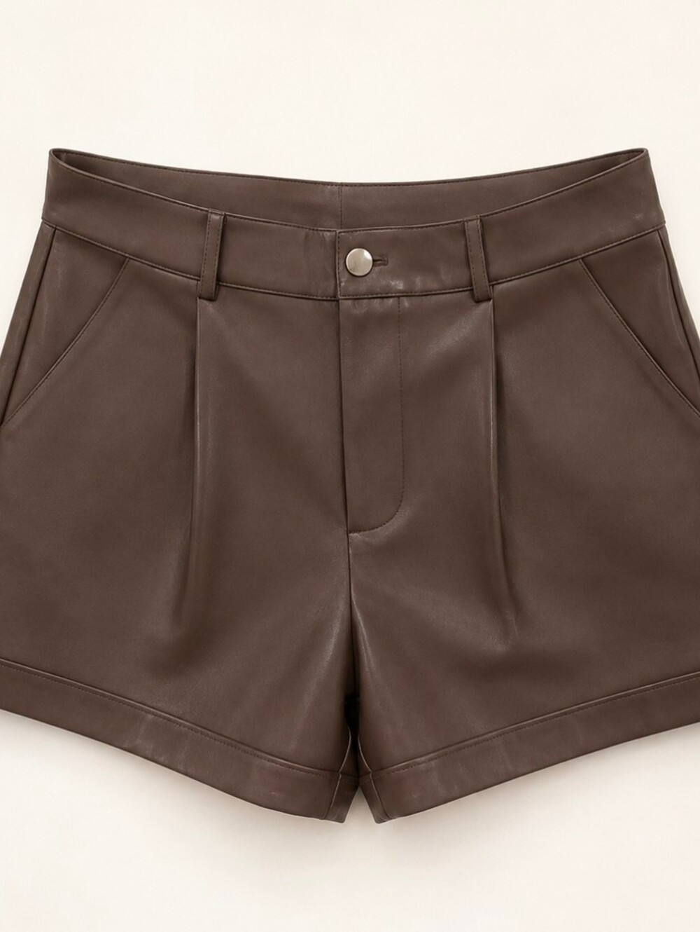 Brown Faux Leather High-Rise Women’s Shorts